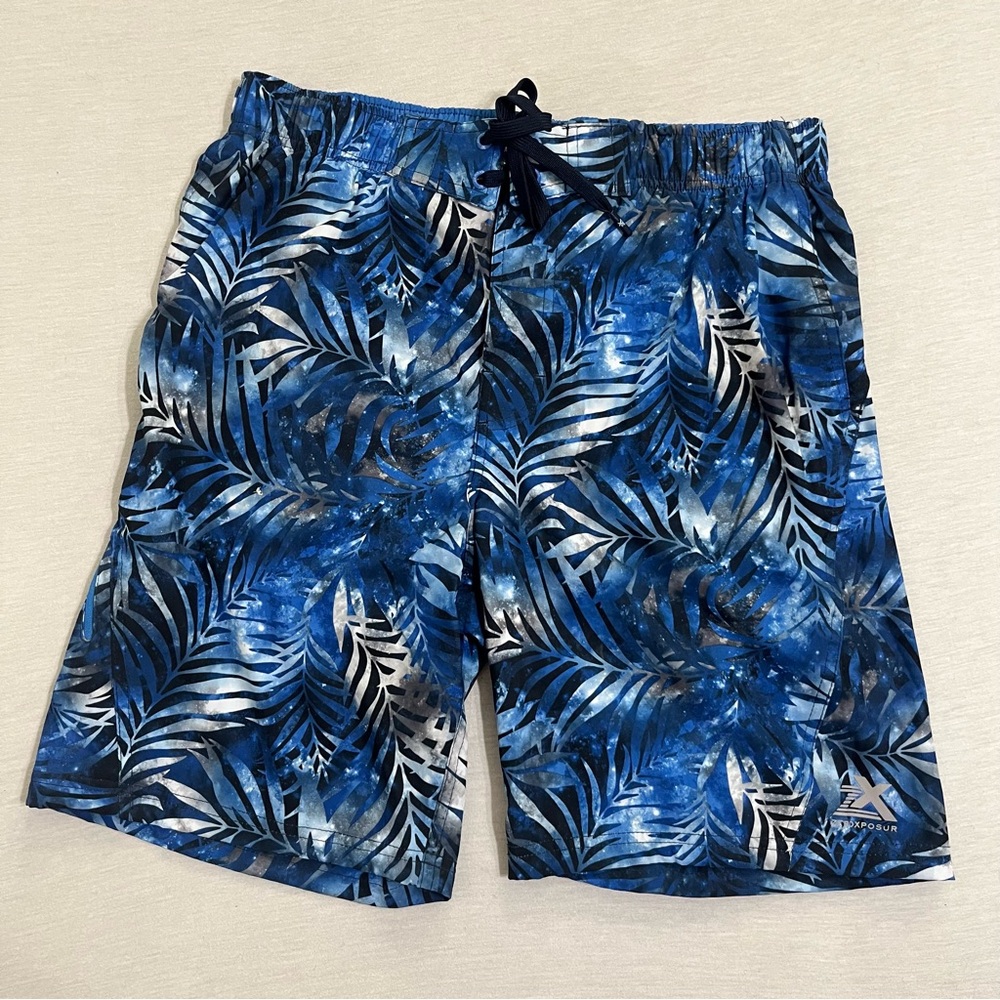 ZeroXposur Blue Leaf Galaxy Print Swim Trunks
